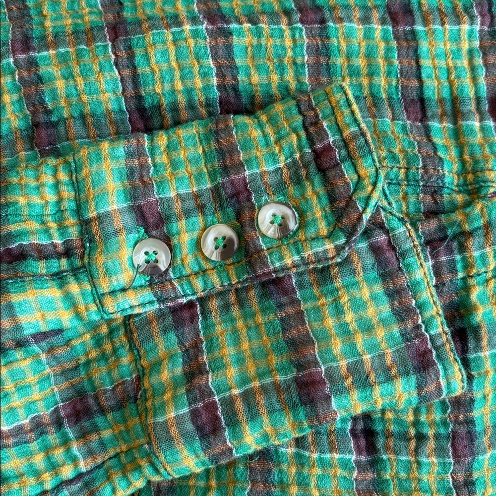 Free People We The‎ Free Cardiff Oversized Gauze Shirt Green Plaid Women’s XS - Picture 6 of 16